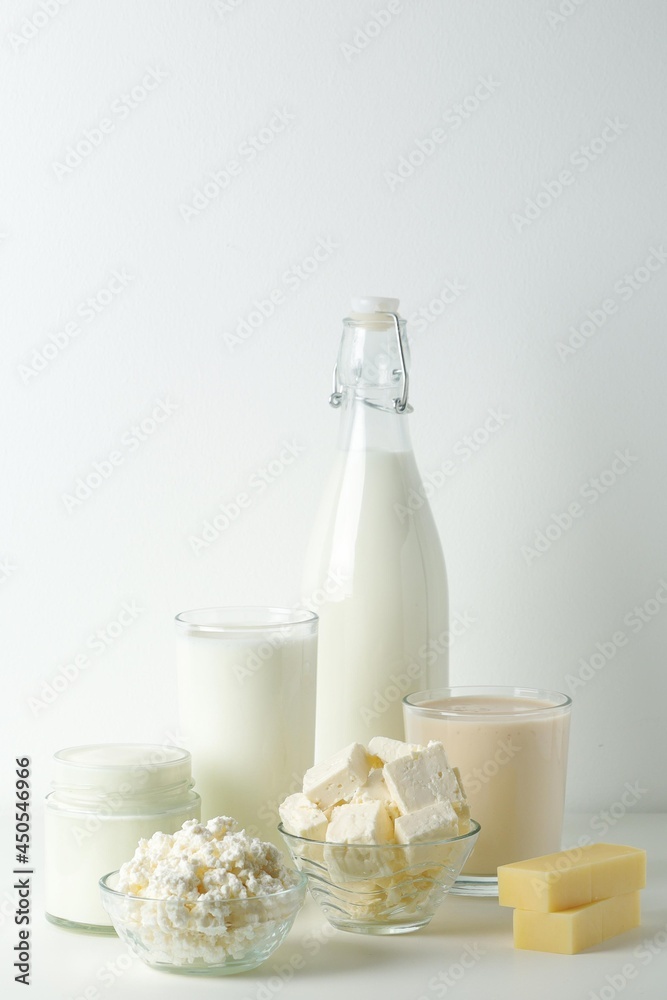 Different milk products: milk, cheese and yoghurt Different milk products: milk, cheese and yoghurt