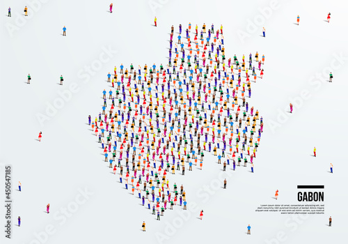 Gabon Map. Large group of people form to create a shape of Gabon Map. vector illustration.