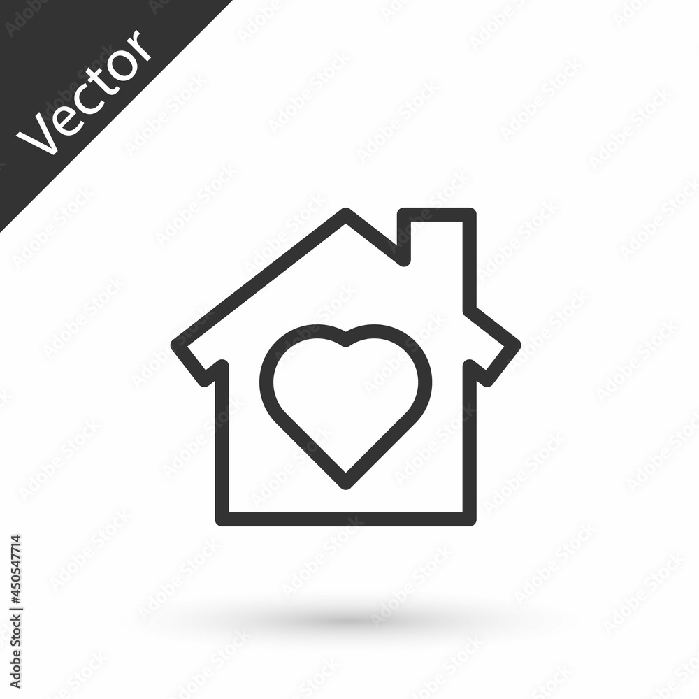 Grey line House with heart inside icon isolated on white background. Love home symbol. Family, real estate and realty. Vector. Grey line House with heart inside icon isolated on white background. Love home symbol. Family, real estate and realty. Vector.