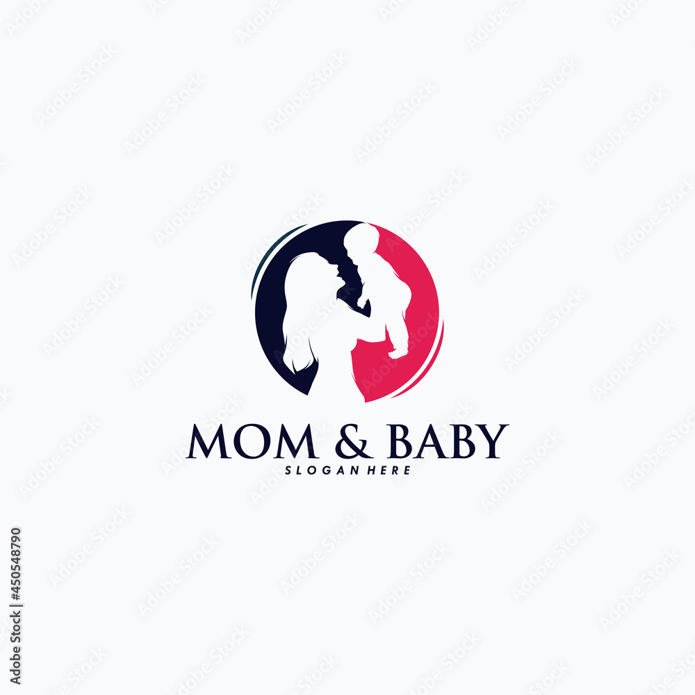 Mother holding a little baby logo design vector