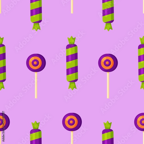 Cute pastel candy sweet desserts seamless pattern with different kinds.