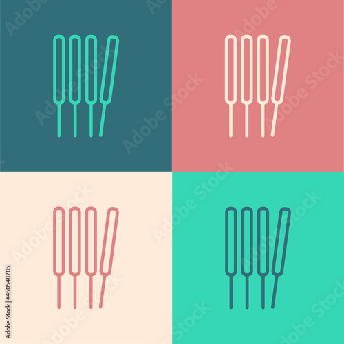Pop art line Aroma sticks, incense, aromas icon isolated on color background. Vector