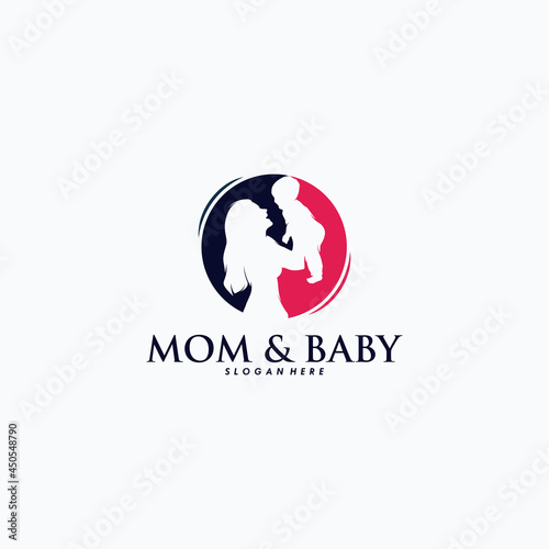 Mother holding a little baby logo design vector