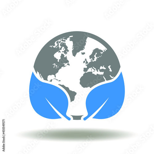 Earth planet with leaves vector illustration. ESG Environmental Social Governance Symbol.