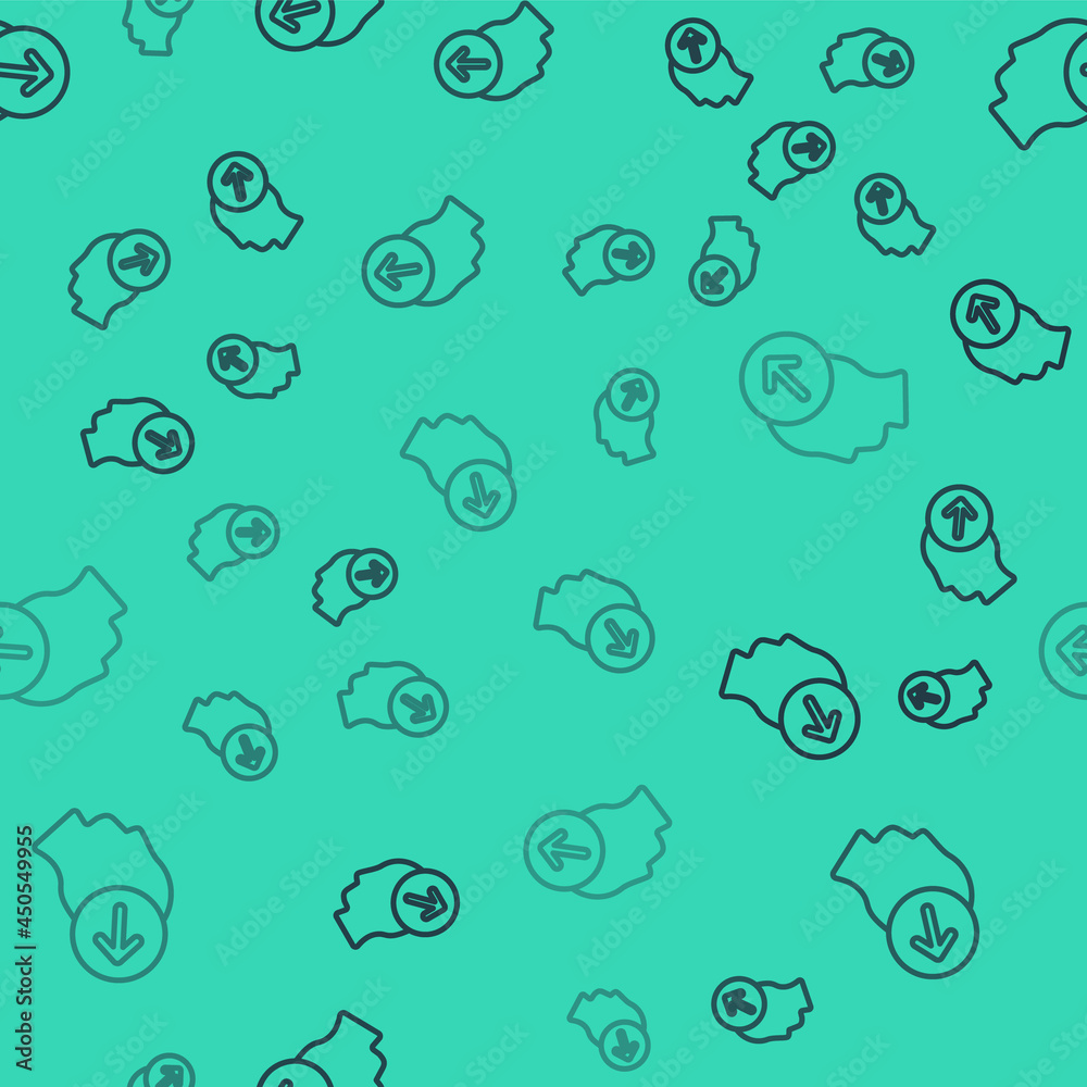 Black line Head hunting concept icon isolated seamless pattern on green background. Business target or Employment sign. Human resource and recruitment for business. Vector Black line Head hunting concept icon isolated seamless pattern on green background. Business target or Employment sign. Human resource and recruitment for business. Vector