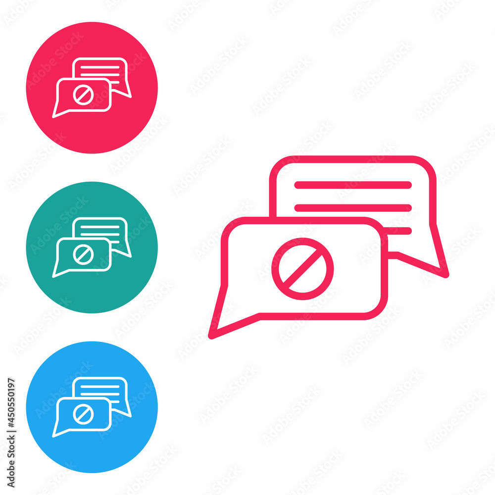 Red line Speech bubble chat icon isolated on white background. Message icon. Communication or comment chat symbol. Set icons in circle buttons. Vector Red line Speech bubble chat icon isolated on white background. Message icon. Communication or comment chat symbol. Set icons in circle buttons. Vector