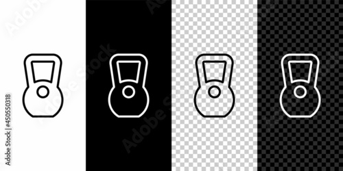 Set line Kettlebell icon isolated on black and white,transparent background. Sport equipment. Vector