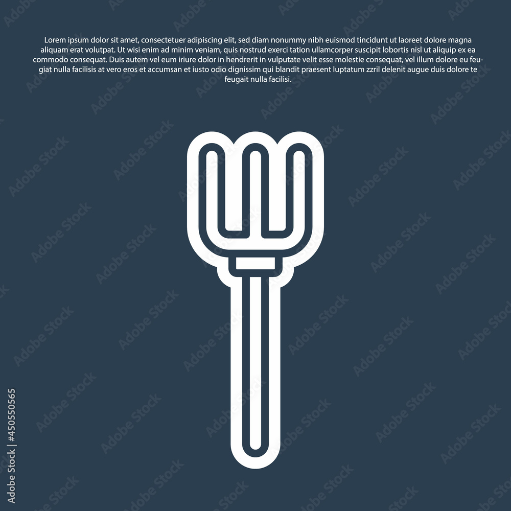 Fototapeta premium Blue line Garden pitchfork icon isolated on blue background. Garden fork sign. Tool for horticulture, agriculture, farming. Vector