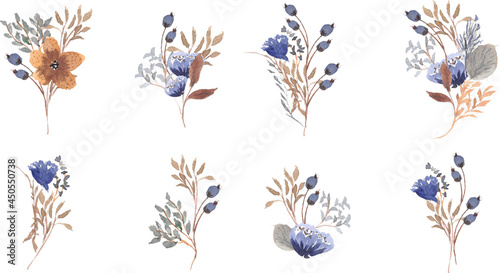 autumn floral bouquet watercolor collection