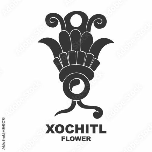  Vector icon with Glyph from Aztec calendar Tonalpohualli. Calendar day symbol Xochitl