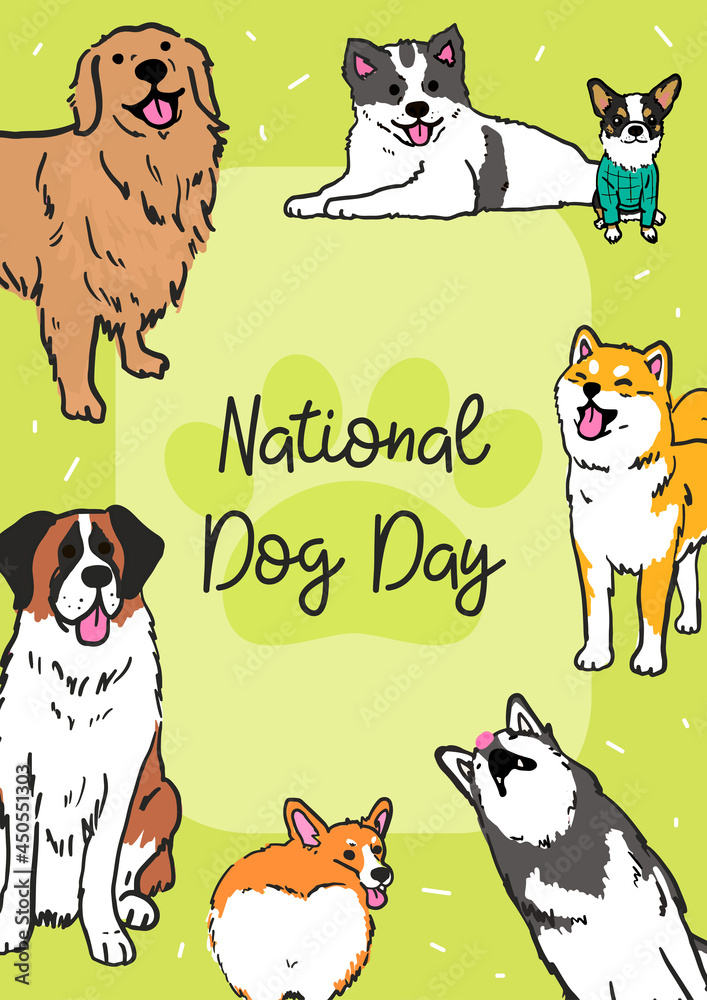 National Dog Day poster vector design. Dog Breeds Frame Background ...