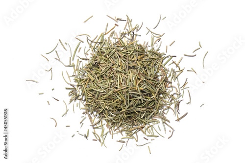 Flat lay of Dried Rosemary isolated on white background.