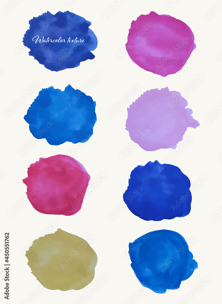 Collection of watercolor brush circles isolated.Set of colored blots, watercolor texture.