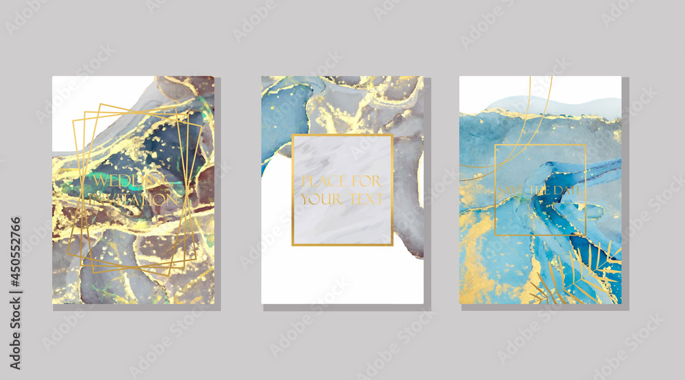 alcohol ink with gold. flyer, business card, flyer, brochure, poster, for printing. trend vector