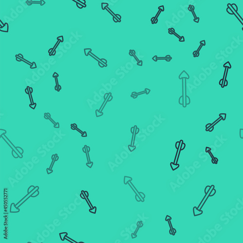 Black line Arrow icon isolated seamless pattern on green background. Vector