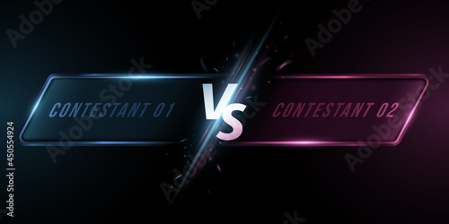 Versus screen with frame. Letters VS with sparkling flash for sport games, tournament, cybersport, martial arts, fight battles. Game concept. Vector illustration photo