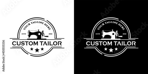Sewing old machine, vintage tailor logo design template inspiration