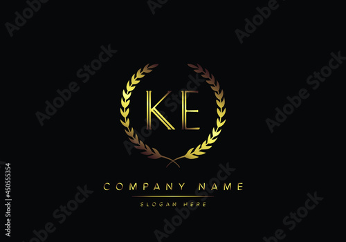 Alphabet letters KE monogram logo, gold color, luxury style