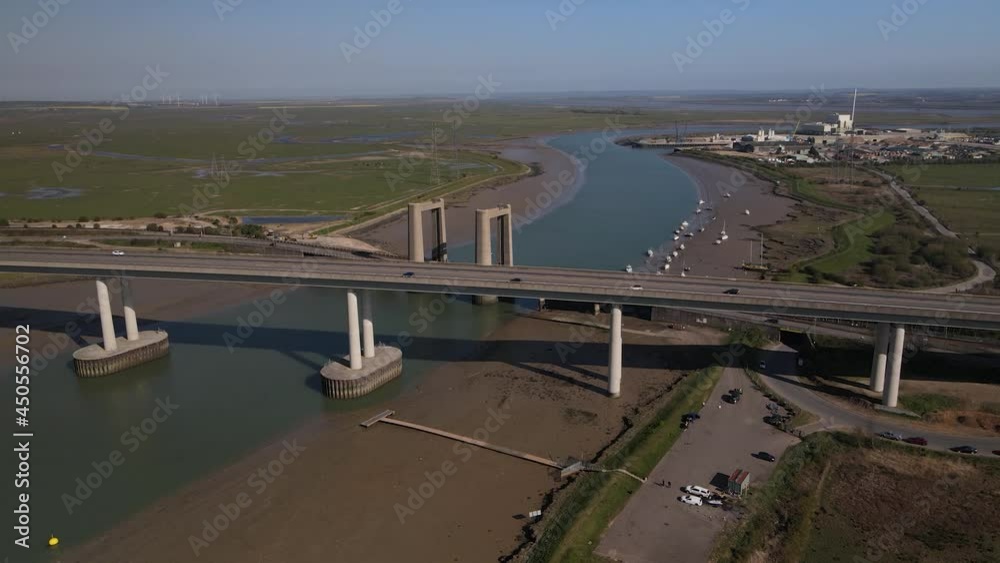 Panorama Of The Kingsferry Bridge And Sheppey Crossing Between The Rural Landscape In Southeast England. aerial Panorama Of The Kingsferry Bridge And Sheppey Crossing Between The Rural Landscape In Southeast England. aerial