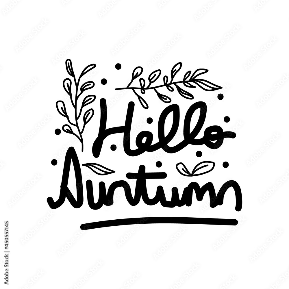 Hand drawn lettering hello autumn Stock Vector | Adobe Stock