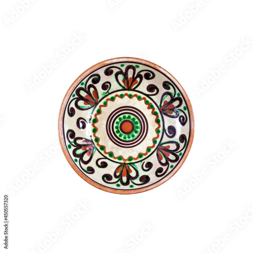 Photography Vntage ceramic plate with ornament isolated on white background with clipping pa