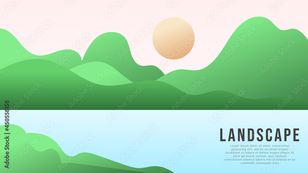 Landscape view natural , green mountains and streams at sunset , Illustration Vector EPS 10