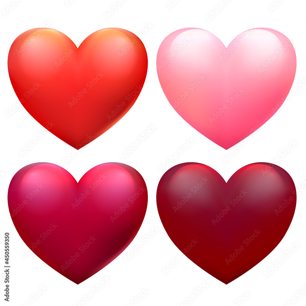 Vector red hearts set for Valentine's day cards. Stickers collection for mother's day, 8 march, woman's day. Design elements for greeting cards