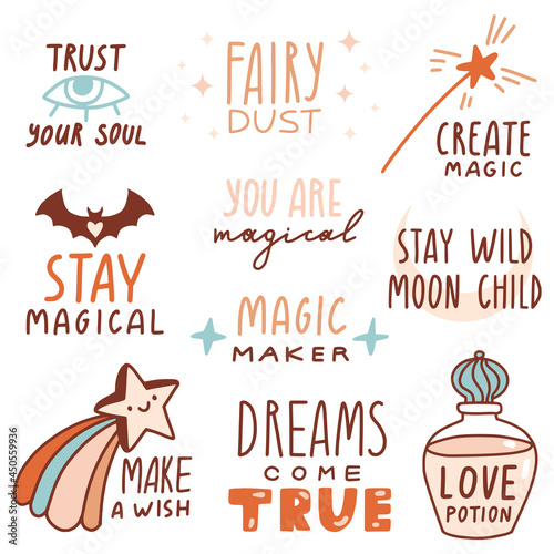 Magical motivational quotes with doodles and lettering