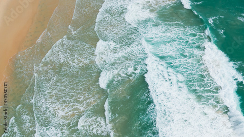 Photography Top view or aerial view of Beautiful crystal clear water and white beach