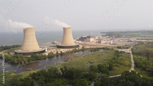 Panorama Of Enrico Fermi II Nuclear Power Plant In Newport, Monroe County, Michigan. aerial photo