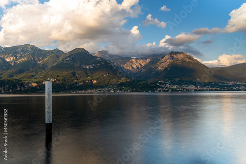 View of Lake Como and the cloudy mountains of Vasenna