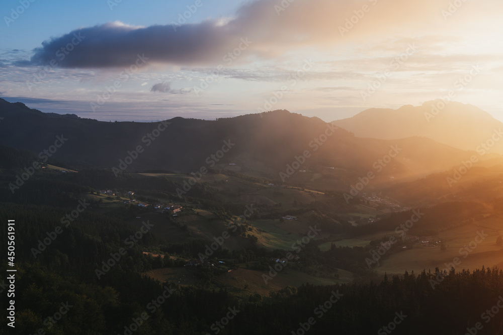 Aramaio valley at sunrise in Basque Country, Spain