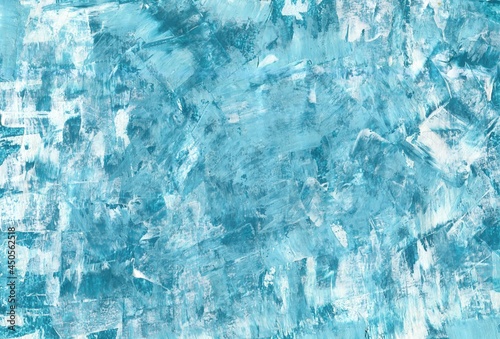 Abstract blue and white textured art background. Hand drawing in oil, acrylic. Stains, paint stains. Colorful canvas, banner