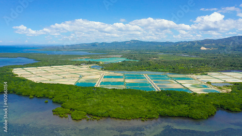 Obraz na plátně Aerial view of a fishery and prawn farm in Bohol, Philippines