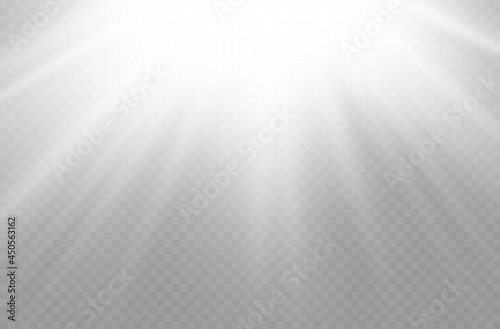 Sunlight flash, sun rays, white beam light. 