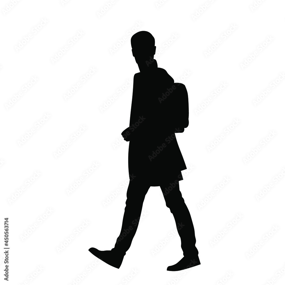 Man walking with backpack silhouette vector illustration