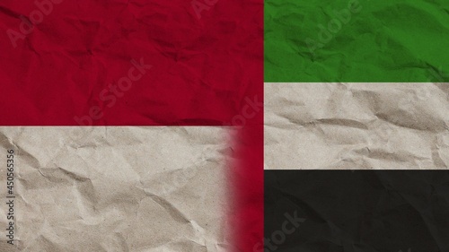 United Arap Emirates and Indonesia Flags Together, Crumpled Paper Effect Background 3D Illustration