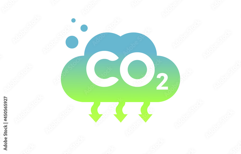 Carbon Dioxide CO2 emissions icon with blue and green gradient cloud concept on white background. Vector Illustration. Carbon Dioxide CO2 emissions icon with blue and green gradient cloud concept on white background. Vector Illustration.