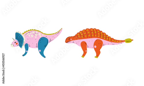 Dinosaur as Prehistoric Creature and Jurassic Predator Vector Set