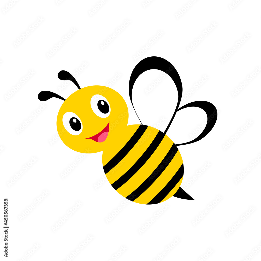 Bee icon isolated on white background. Honey bee insect. Flat style