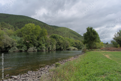 Fluvial beach formed by the river Sil, in the village of San Clodio, province of Lugo, Spain. photo