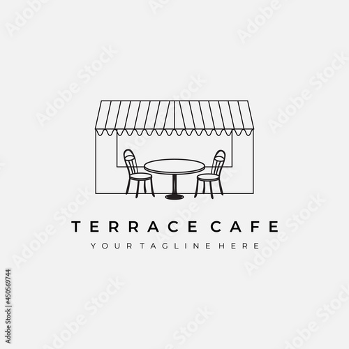 terrace cafe logo line art vector illustration design creative nature minimalist monoline outline linear simple modern