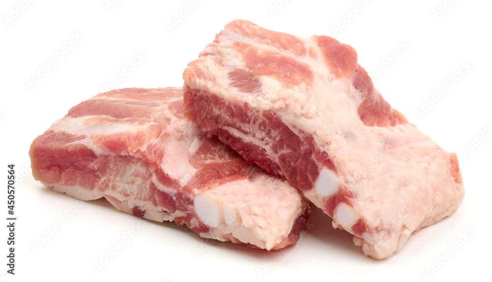 Raw pork ribs, isolated on white background. High resolution image.