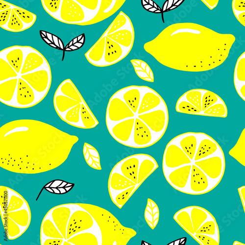 Fototapeta Naklejka Na Ścianę i Meble -  vector seamless pattern lemons and sliced lemons on a pastel background