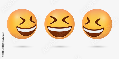 3d Grinning Face with Squinting Eyes emoji, Smiling Face with Open Mouth and Tightly Closed Eyes, happy smiley emoticon, big grin Laughing character	