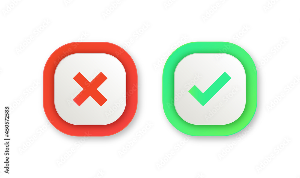 Tick and cross signs - yes and no icons - check mark buttons - approve and reject symbols Tick and cross signs - yes and no icons - check mark buttons - approve and reject symbols