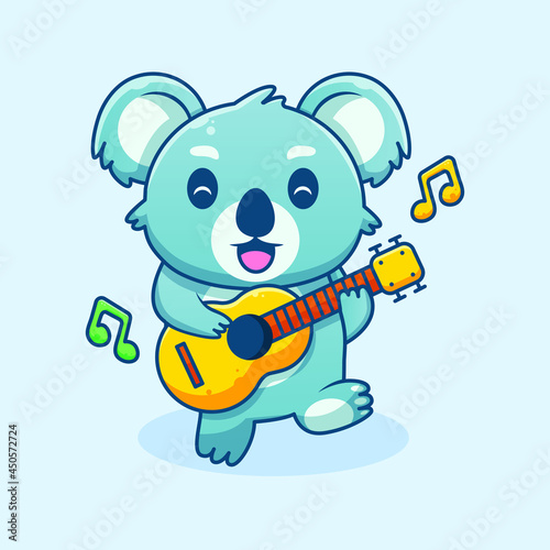 Fototapeta Naklejka Na Ścianę i Meble -  cute koala cartoon adopt me, music, rain, ballon star