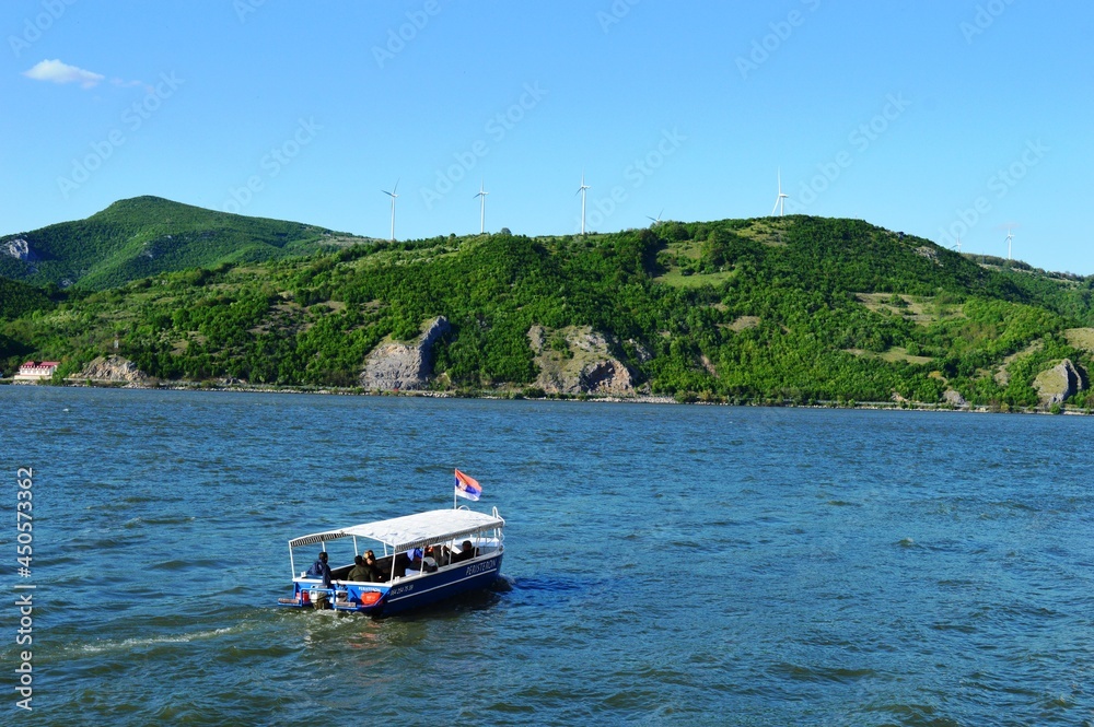Fototapeta premium a boat for tourists on the Danube River in Serbia