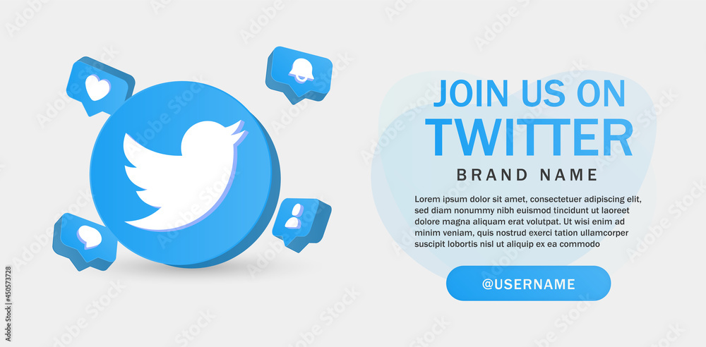 follow us on twitter for social media icons banner in 3d round circle