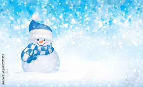 Vector cute snowman cartoon for winter holidays design.